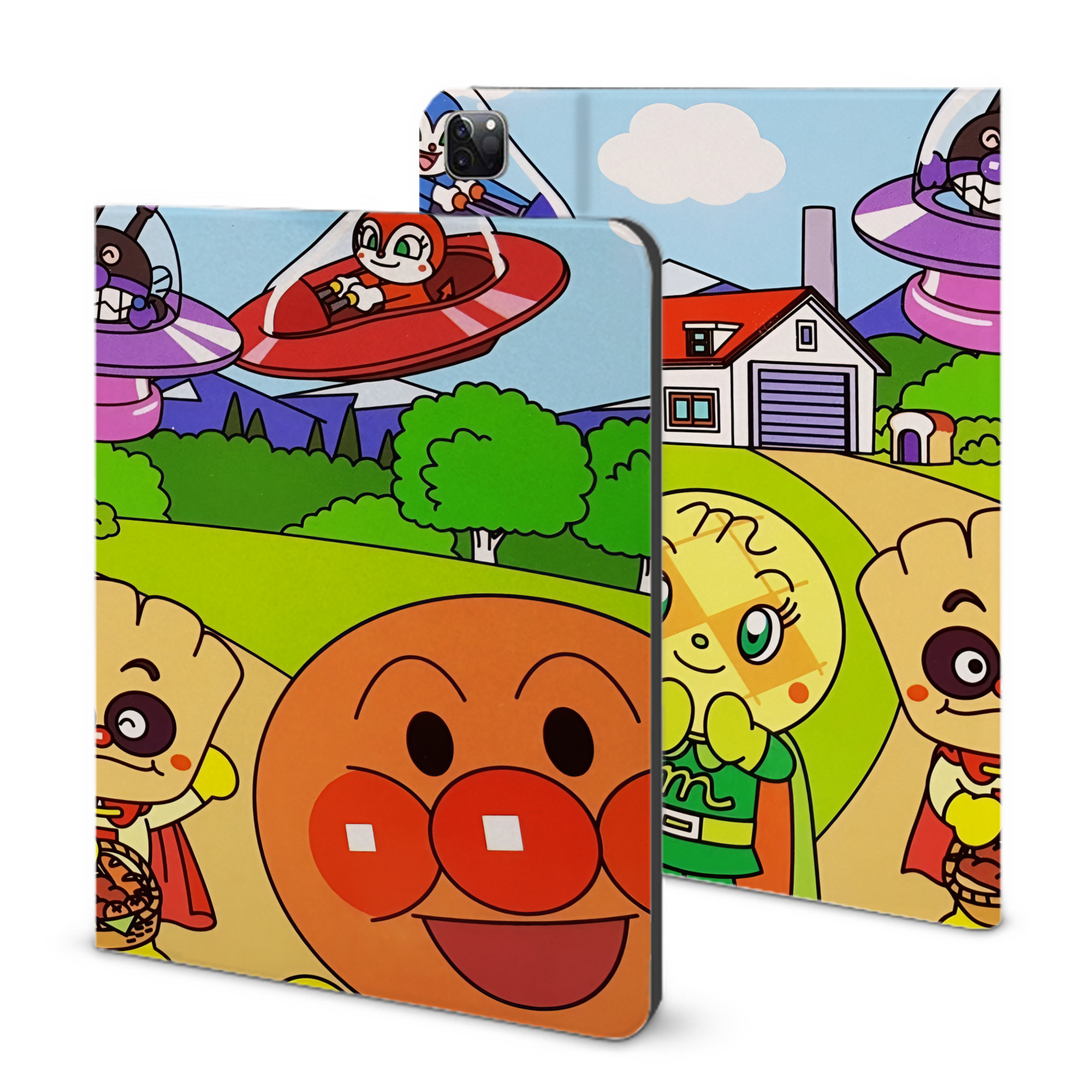 （画像用） アンパンマン Anpanman IPad ケース ブック型 PUレザー TPU 耐衝撃 軽量 薄型 ペン収納なし 全面保護 IPad 各モデル対応